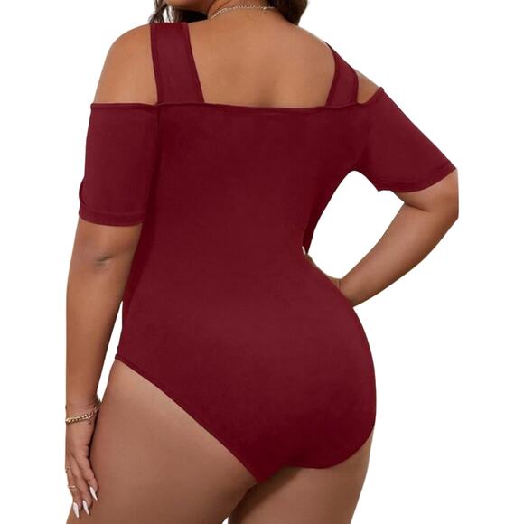 ❄️2/$5❄️[B9] NWOT Burgundy Cold Shoulder Bodysuit, Size 0X - Picture 2 of 4